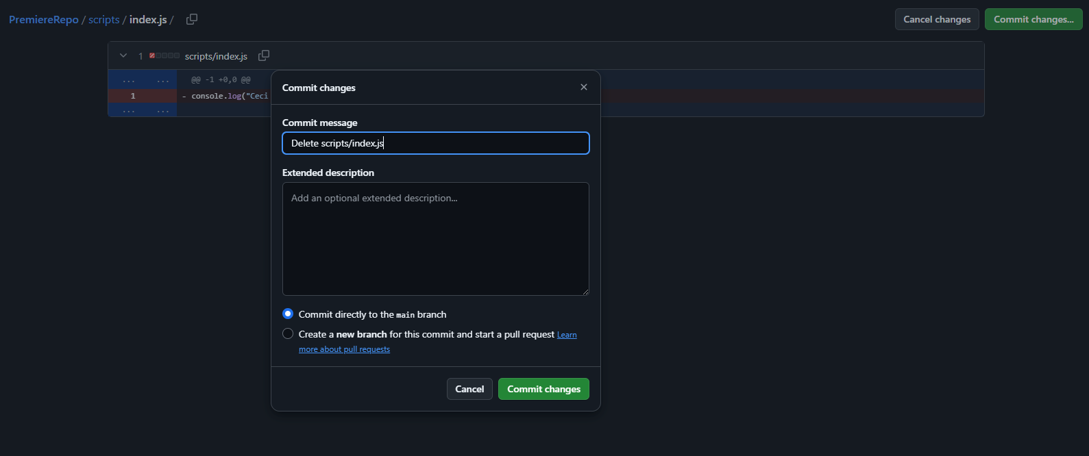 Confirm delete and commit